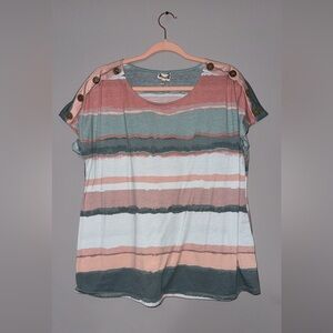 Striped Button-Shoulder Women's Top
